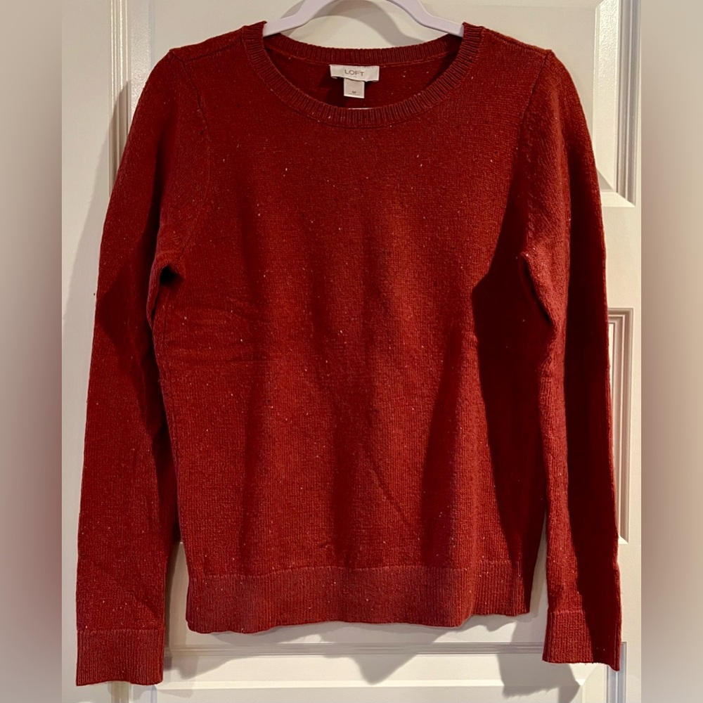 LOFT Women's Rich Red Crew Neck Sweater
